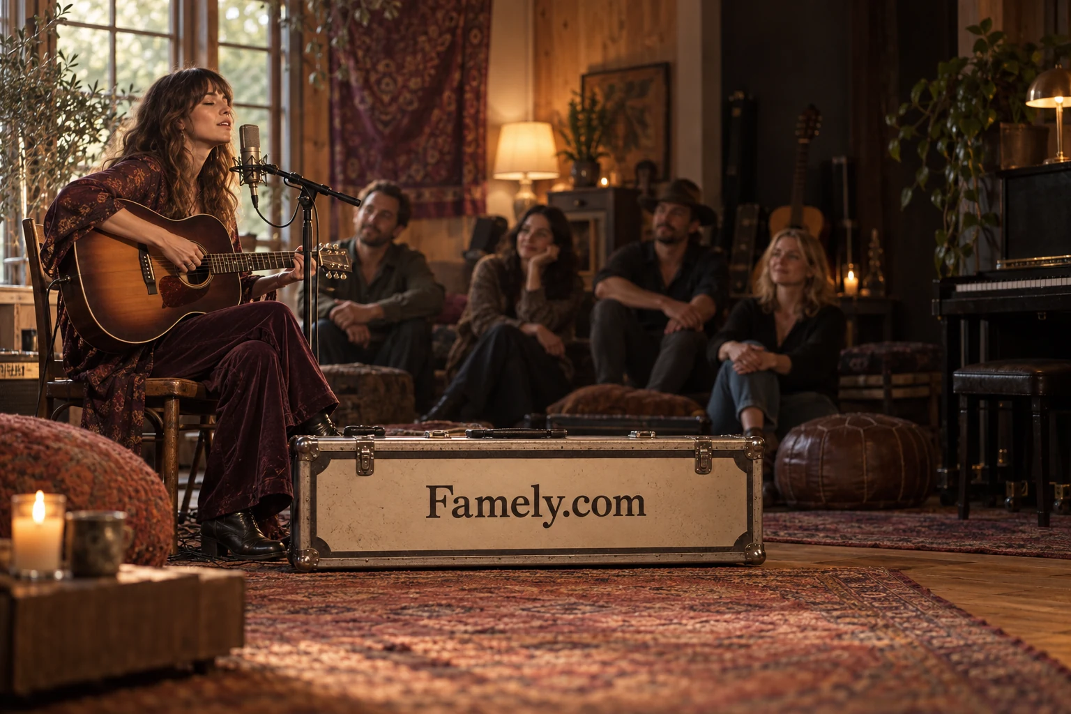 An intimate live music gathering with a Famely.com event card